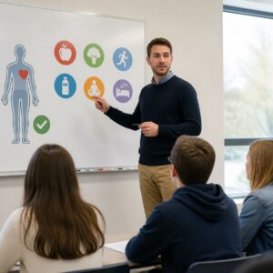Dyrektor szkoły analizujący kwalifikacje nauczycieli do prowadzenia edukacji zdrowotnej.